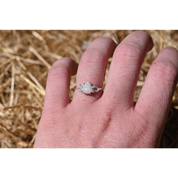 Natural opal and Herkimer Diamond Ring, Raw Stone Ring, Unique Engagemen… - Picture 3 of 3